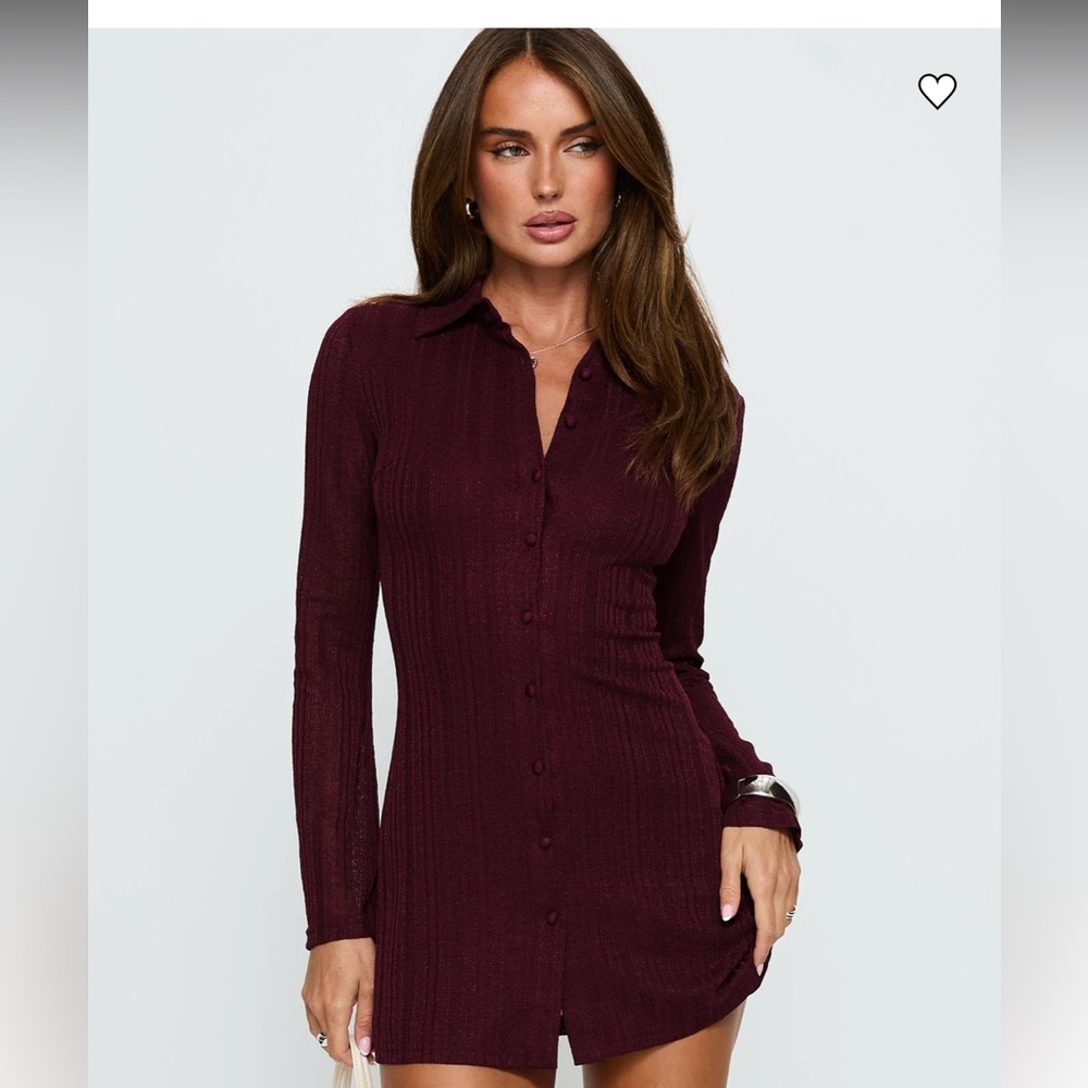 Princess Polly Burgundy Ribbed Button-Front Mini Dress
